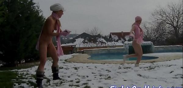  Snowball fighting lezzies pussylicking nicely